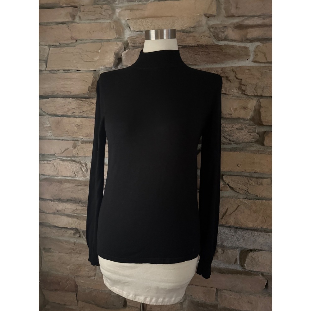 Liz Claiborne Collection Black Silk Blend Mock Neck Long Sleeve Knit Top Medium